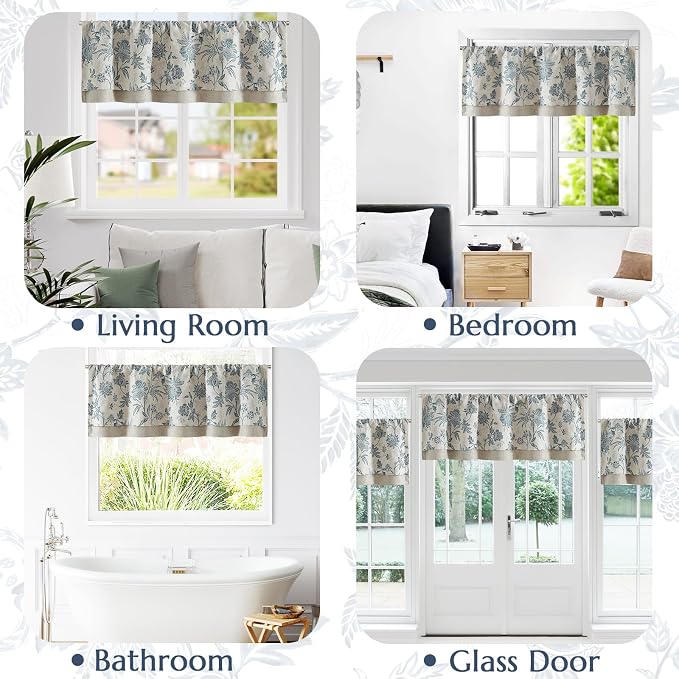 jinchan Floral Valance Curtain Linen Kitchen Valance - Image 3