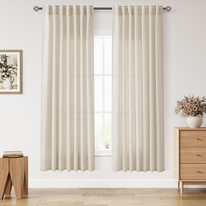 Nanspring Living Room Curtains 72 Inch Length Linen Birch Beige Luxury Light by Nanspring