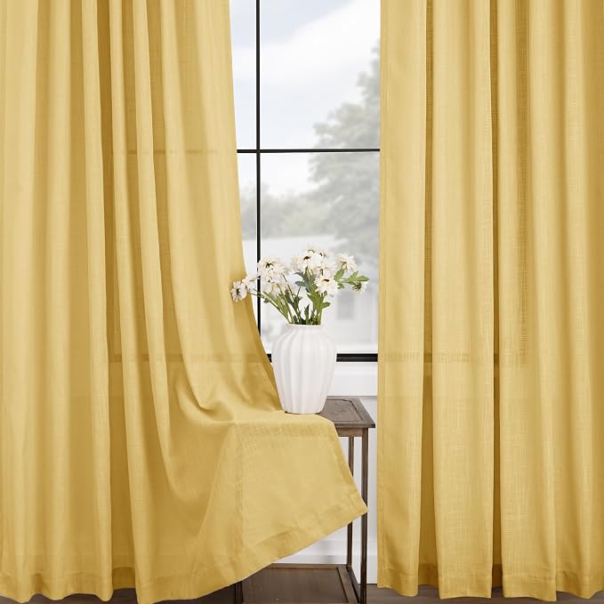 Gold Curtains for Living Room Back Tab Modern Farmhouse Semi Sheer Curtains 120 - Image 4