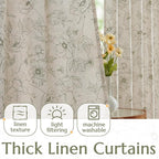 jinchan Floral Linen Curtains for Living Room 84 Inch Length Green Flower - Image 3