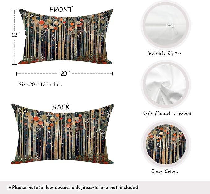Rustic William Morris Inspired Autumn Forest Decor Pillow Covers 12x20 - Image 2