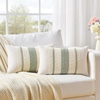 Fancy Homi Set of 1 Sage Green Boho Lumbar Decorative Throw Pillow Covers 12x20 - Image 2