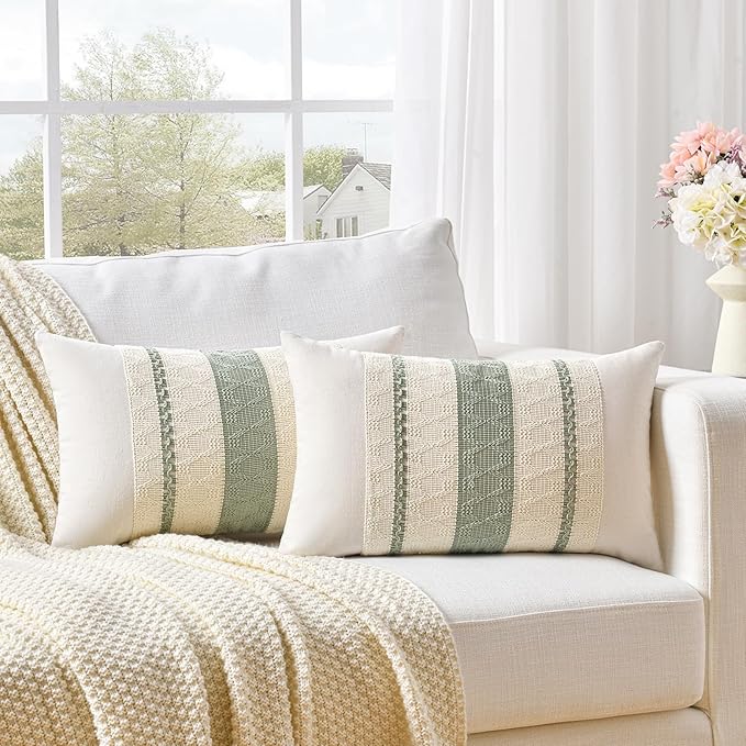 Fancy Homi Set of 1 Sage Green Boho Lumbar Decorative Throw Pillow Covers 14x24 - Image 2
