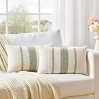 Fancy Homi Set of 1 Sage Green Boho Lumbar Decorative Throw Pillow Covers 16x24 - Image 2