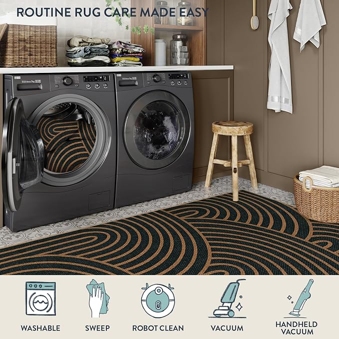 Lahome Enfys Modern Rainbow Easy Jute Patio Rug, 3x5 Washable Rugs - Image 4