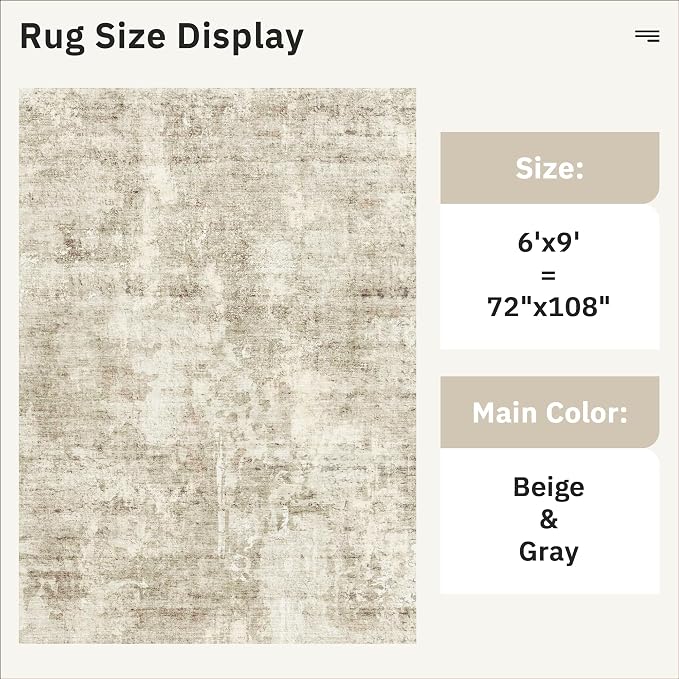 6x9 Abstract Area Rugs for Living Room 6 x 9 Washable Non Slip Low Pile Gray - Image 4