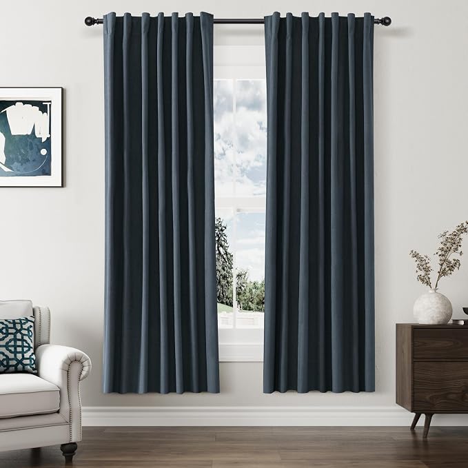 Guken Vintage Blue 100% Blackout Linen Curtains 72 Inch Length 2 Panels Set by Guken
