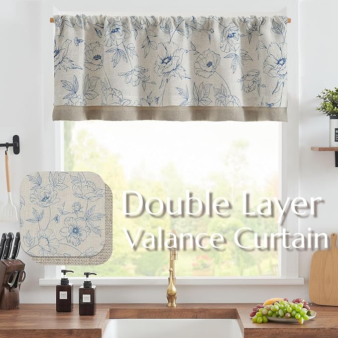 jinchan Linen Floral Valance Curtain - Image 2