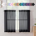 Aiyufeng Black Curtains 36 inches Long 2 Panels, Short Cafe Sheer Tiers by Aiyufeng