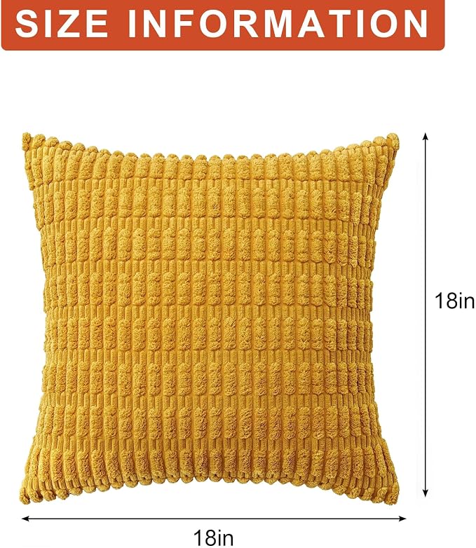 Pack of 2 Corduroy Decorative Throw Pillow Covers 18x18 InchSoft Boho Striped - Image 7