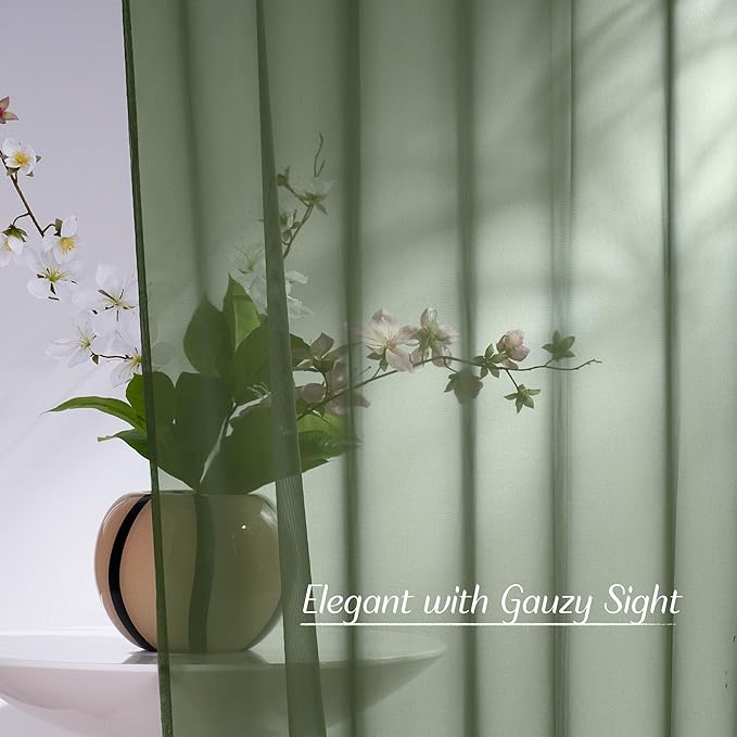 NICETOWN Forest Green Sheer Curtains 96inches Long - Image 3