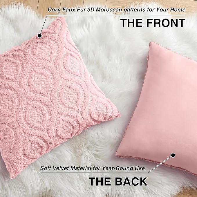 decorUhome Throw Pillow Covers 22x22 Inch Set of 2, Soft Plush Faux Wool Pink - Image 8