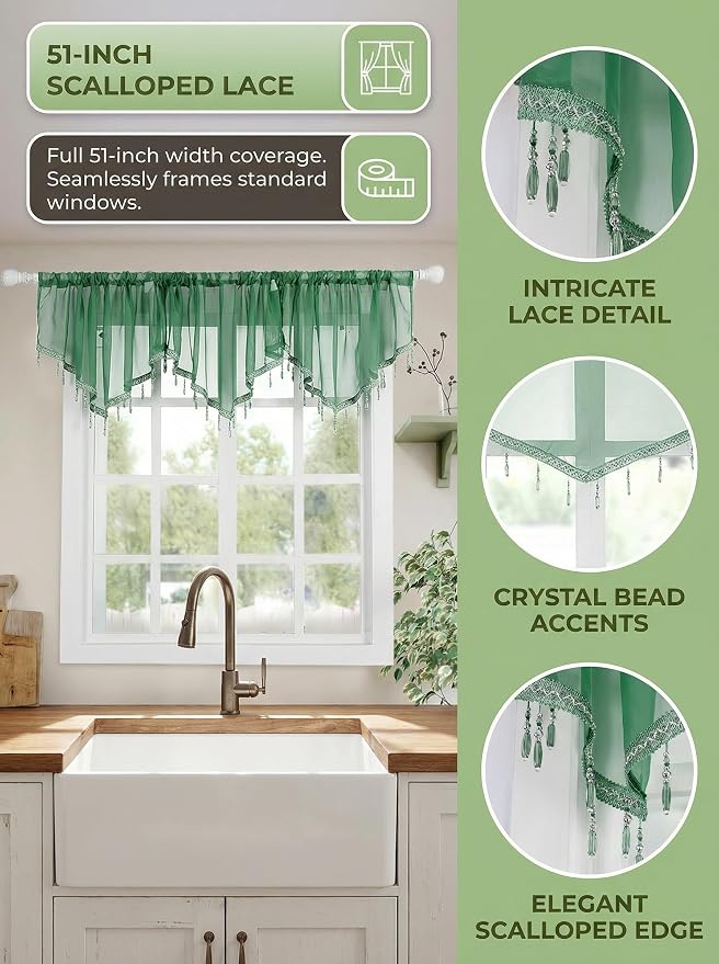 Molaxhome Swag Curtain 51 inch Length Rod Pocket Scalloped Curtain Valance - Image 4