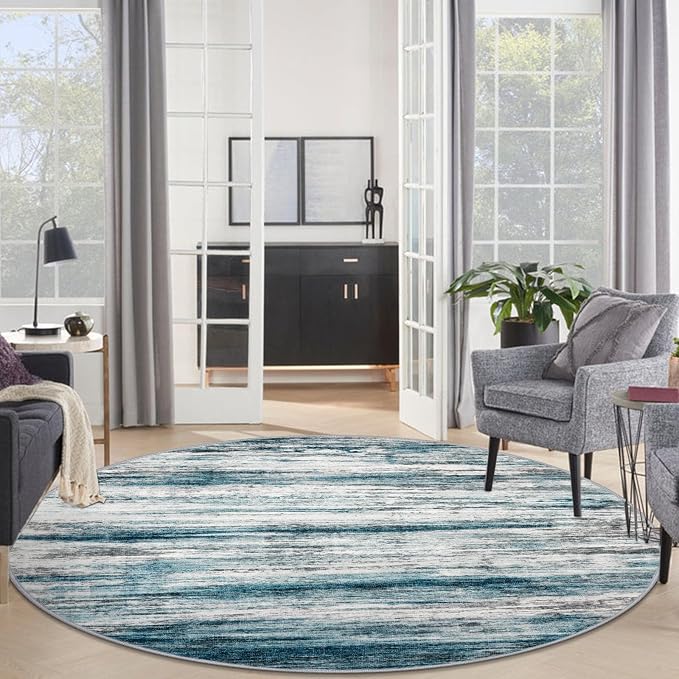 KOZYFLY Round Washable Rugs 6Ft Modern Abstract Ombre Rug - Image 3