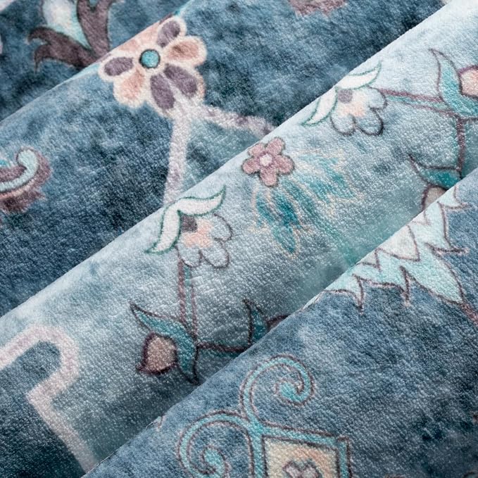 SERISSA Area Rug 4x6 Boho Rugs for Bedroom, Vintage Blue Washable Non Slip Rugs - Image 4
