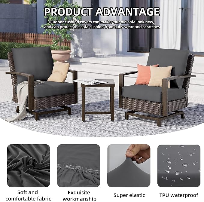 12Pcs Outdoor Cushion Covers, Patio Cushion Covers, Stretch Elastic Slipcovers - Image 3