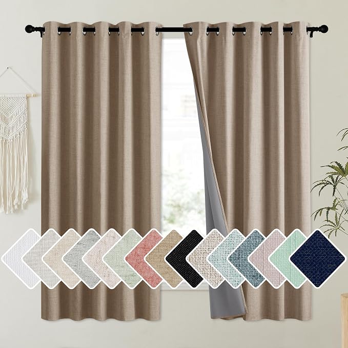 NICETOWN Burlap Vintage Open Linen Weave Flax Thermal Curtains, 100% Blackout by NICETOWN
