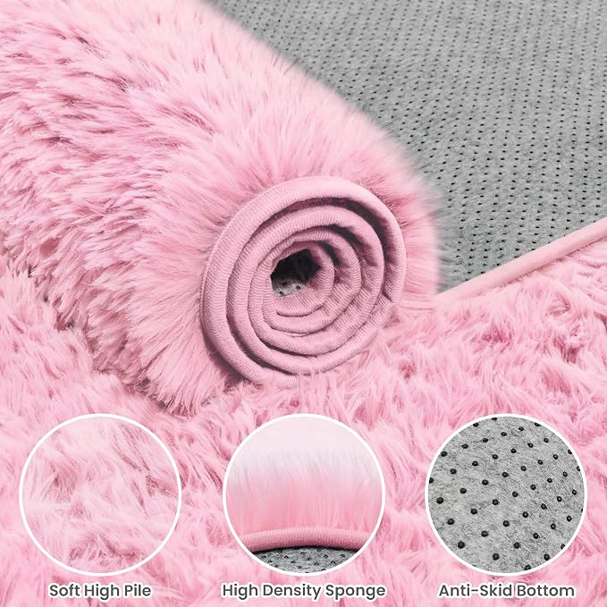 5x7 Area Rugs for Living Room Rug: Soft Fluffy Shag Light Pink Rugs for Bedroom - Image 6