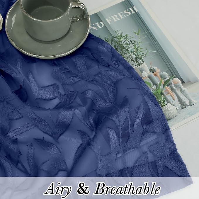 Lecloud Leia Dusty Blue Sheer Kitchen Curtains 30 Inch Length 2 Panels Set - Image 9