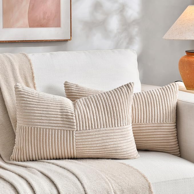 Fancy Homi 2 Packs Tan Long Lumbar Decorative Throw Pillow Covers 12x24 Inch by Fancy+Homi