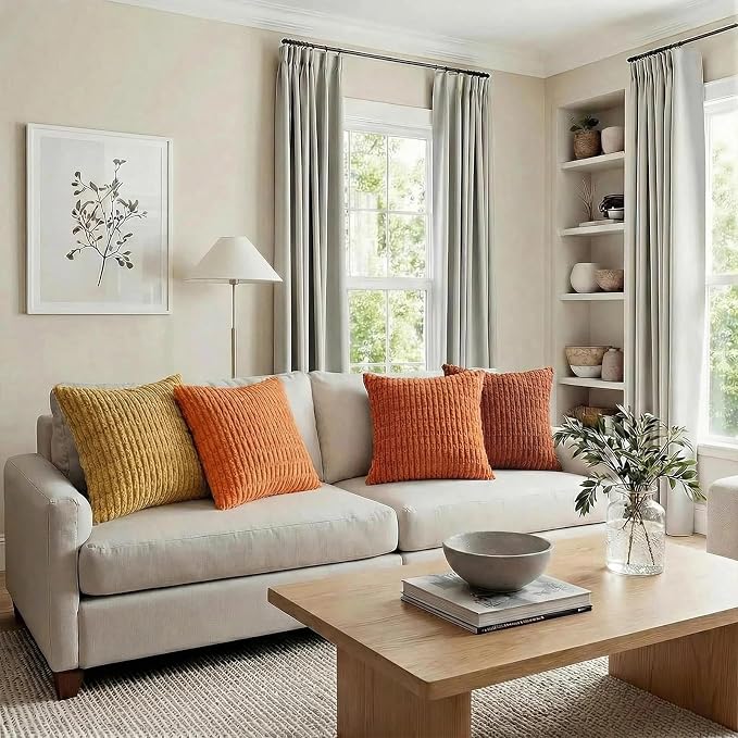 Fancy Homi Set of 4 Burnt Orange Fall Decorative Throw Pillow Covers 16x16 Inch - Image 6