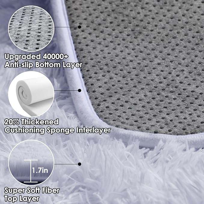 ONASAR White Rugs for Bedroom, 3x5 Fluffy Shaggy Bedside Area Rug, Soft Plush - Image 3