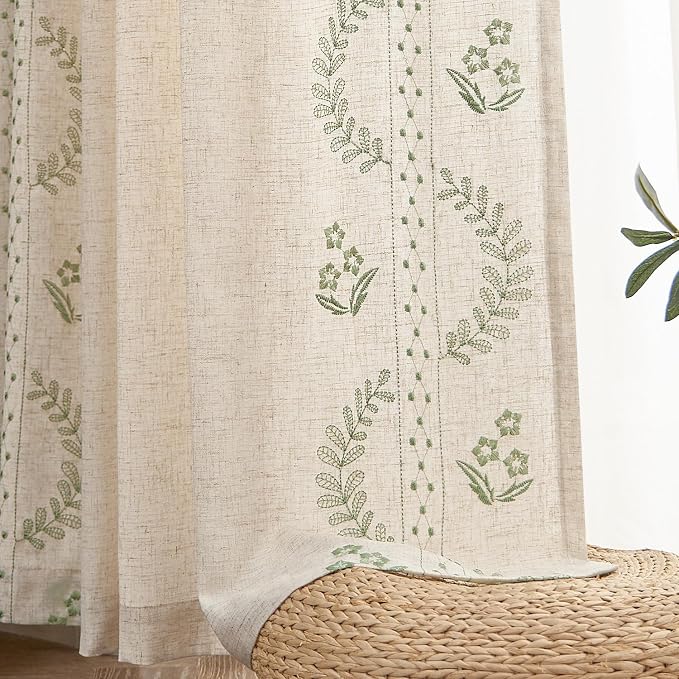 jinchan Belrose Linen Curtains for Bedroom Floral Curtains 84 Inch Length Linen - Image 9