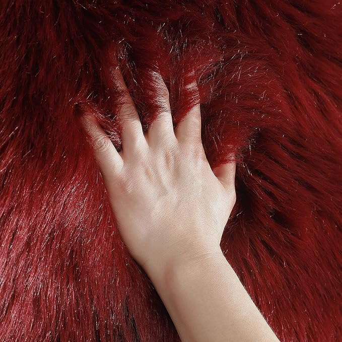 linmopm Faux Fur Rug Sheepskin Shag Fluffy Fuzzy Red 2x6 ft Runner Rugs - Image 4