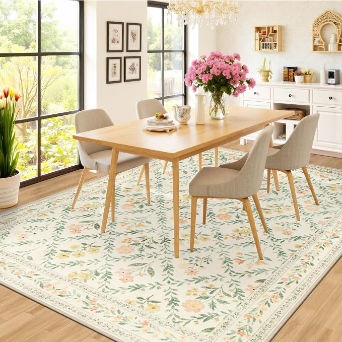 8x10 Area Rugs for Living Room: Floral Washable Rug Vintage Large Soft Boho - Image 4
