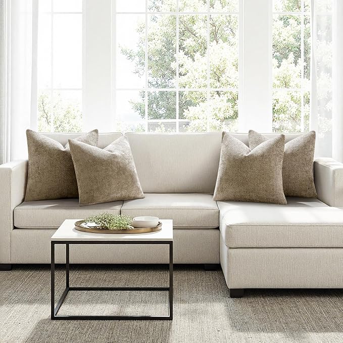 MIULEE Pack of 4 Couch Throw Pillow Covers 20x20 Inch Khaki Soft Decorative - Image 4