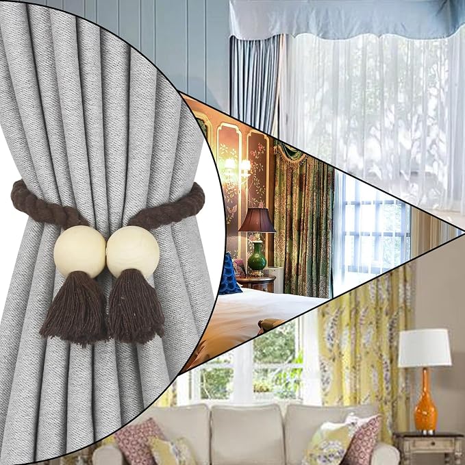 4 Pack Magnetic Curtain Tiebacks Cotton Hand Woven Tie Back Decorative Rope - Image 6