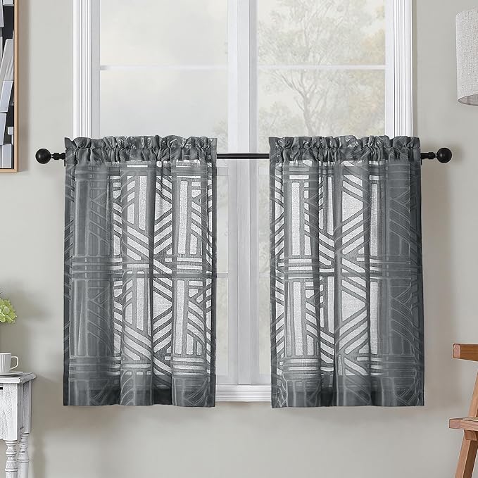 Simplebrand Semi Sheer Charcoal Grey Curtains 30 Inch Length 2 Panels, by Simplebrand