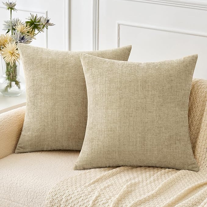 MIULEE Pack of 2 Beige Throw Pillow Covers 18x18 Inch Soft Chenille Pillow by MIULEE