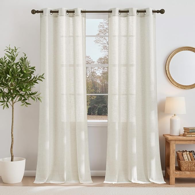 NICETOWN Linen Curtains for Bedroom 96 inch Long, Grommet Flax Linen Weave by NICETOWN