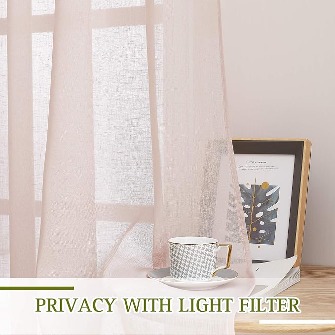 NICETOWN Pink Curtains for Girls Bedroom, Decorative Grommet Flax Linen - Image 4