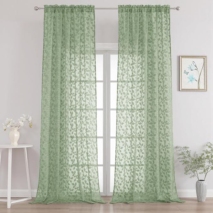 Chyhomenyc Extra Long Sage Green Sheer Curtains 108 Inch Length 2 Panels Set by Chyhomenyc