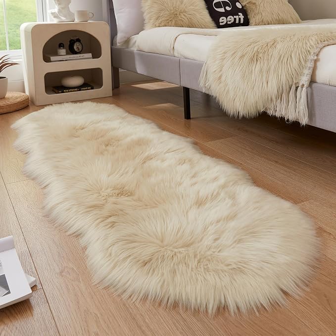 AMTOVO Faux Sheepskin Rug, 2 x 6 ft Faux Fur Rug by AMTOVO