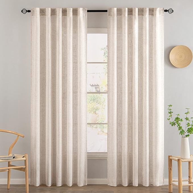 MIULEE Natural White Linen Curtains 80 Inch Length 2 Panels - Image 2