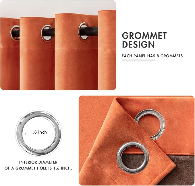 MIULEE Orange Velvet Curtains Fall Thermal Insulated Soundproof Room Darkening - Image 2