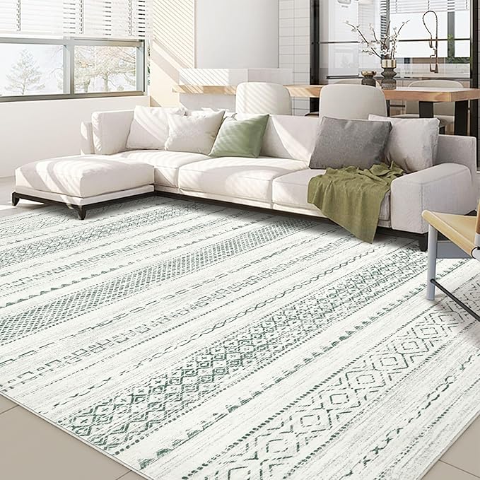 Nakagishi Green Rug Living Room 6x9: Washable Boho Large Neutral Farmhouse Soft by NakagishiAreaRug