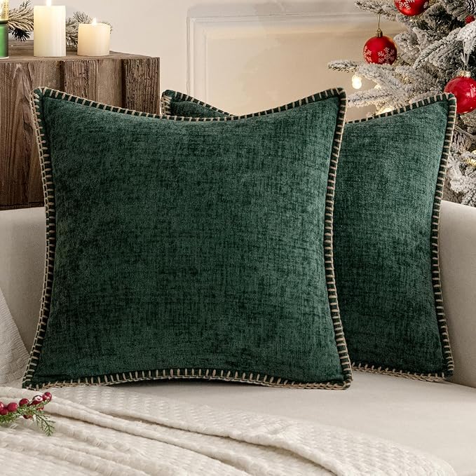 MIULEE Pack of 2 Christmas Pillow Covers 18x18 Inch Dark Green Farmhouse by MIULEE