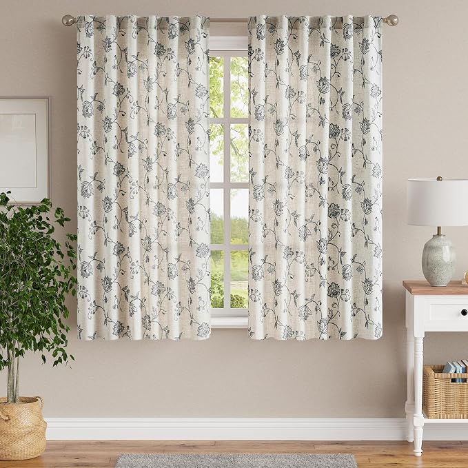 Jinchan Linen Floral Curtains 63 Inch Length - Image 2