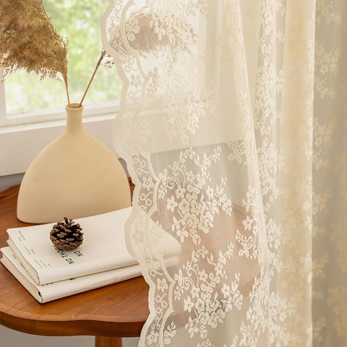 YJ YANJUN Vintage Lace Curtains 54 Inch Length-Victorian Floral Patterns and by YJYANJUN
