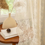 YJ YANJUN Vintage Lace Curtains 72 Inches Long-Victorian Flower Beige Voile - Image 5