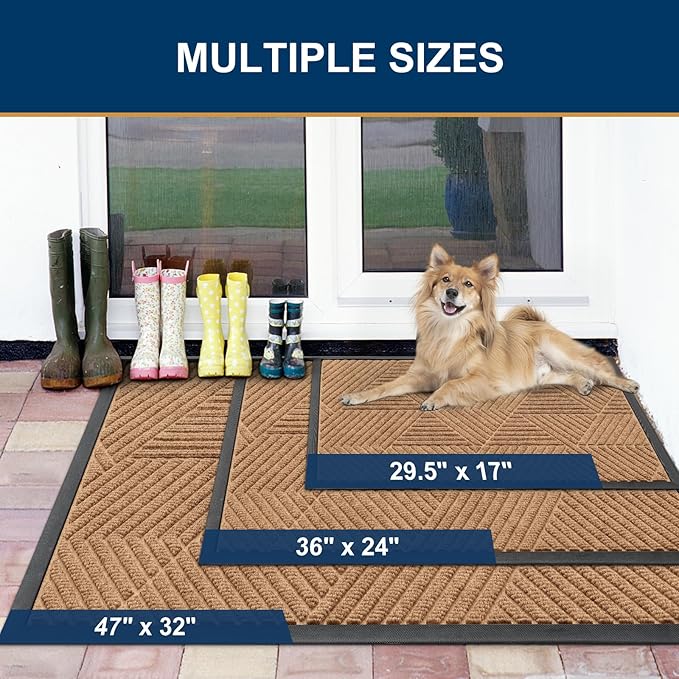 Smiry Front Door Mat Outside Entrance, Heavy Duty Sturdy Natural Rubber Doormat - Image 2