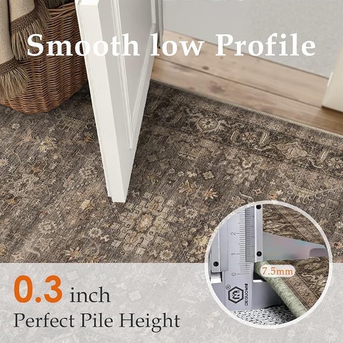 3x4 Washable Area Rug for Entryway Vintage Brown Non Slip Low Pile Carpet - Image 7