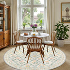 Round Area Rug for Living Room: 6 ft Floral Washable Circle Rug Soft Non-Slip - Image 4
