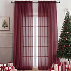 OVZME Burgundy Sheer Curtains 120 Inches Long 2 Panels Set, 59 Inch Extra Wide by OVZME