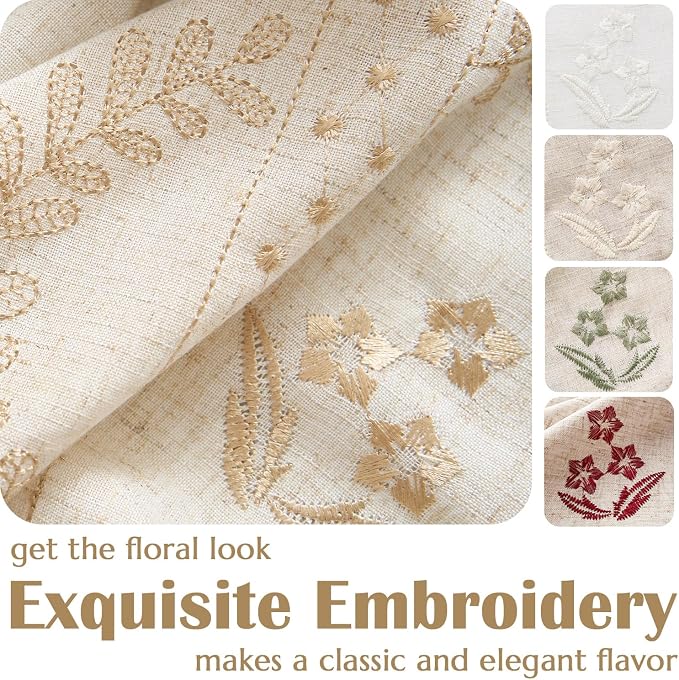 jinchan Belrose Linen Curtains for Bedroom Floral Curtains 63 Inch Length Linen - Image 7