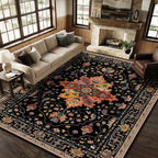 RELEANY Area Rugs 9'x12' Washable Non-Slip, Floral Vintage Distress Print by RELEANY